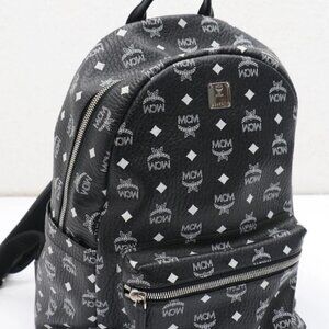 MCM Stark Backpack Visetos White Logo Medium - Black/White